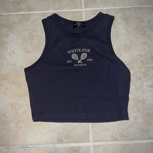 navy cropped white fox tank